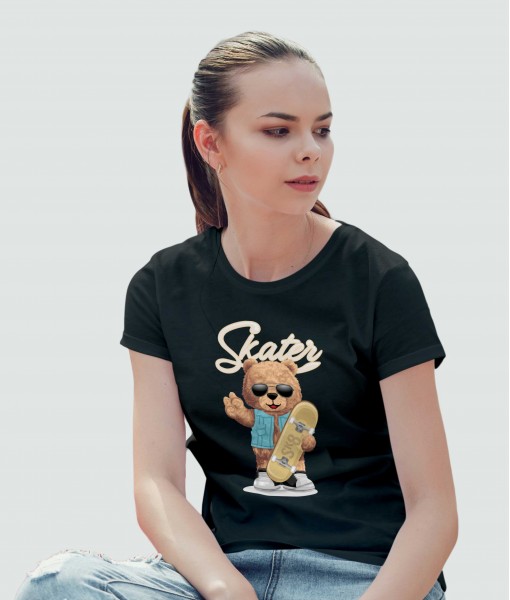 Дамска тениска с щампа Мечета Skater bear with sunglasses